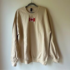Canada Flag Beige Crewneck Sweatshirt Gildan Softstyle Unisex Large Cotton Blend